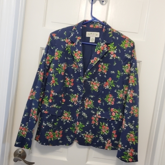 Orvis Navy Floral Print Blazer Size 10, Classic, Casual - Picture 7 of 9